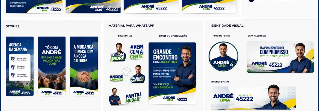 Materiais de WhatsApp, identidade visual e capa de campanha